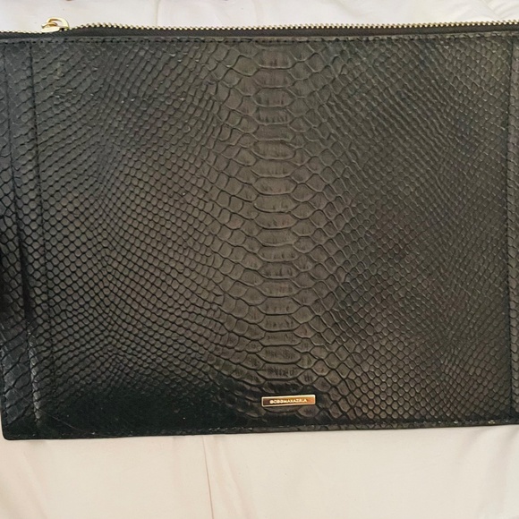 Final sale - BCBG Max Azria never used black snakeskin large envelope clutch - Picture 3 of 5